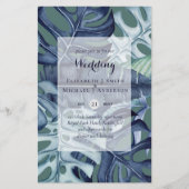 バジェットトロピカルリーフブルーティール(緑がかった色)ウェディング招待状 (正面)