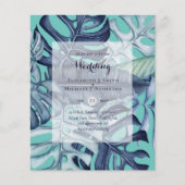 バジェットトロピカルリーフブルーティール（緑がかった色）ウェディング招待状 (正面)