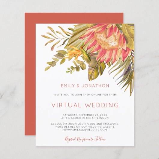バジェットトロピカルリーフ仮想結婚式招待状 (正面/裏面)