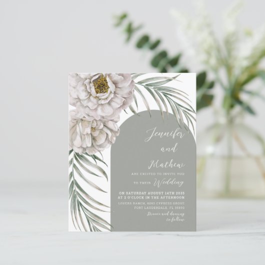 バジェットトロピカルリーフ&アーチ結婚式招待状 (スタンド正面)
