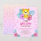 バジェットトロピカルレインボーレオパードベビーシャワー招待状 (正面/裏面)