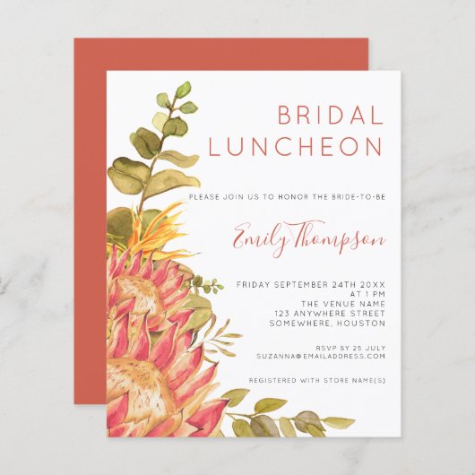 バジェットトロピカル花模様ブライダルシャワー招待 (正面/裏面)