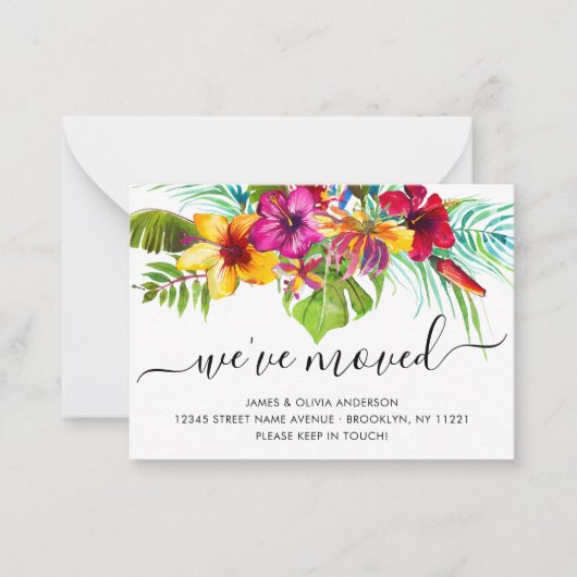 バジェットトロピカル葉引っ越しましたニューホームムービング ノートカード (正面)