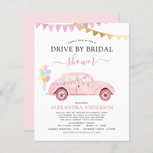 バジェットドライブバイブライダルシャワー赤面ピンクゴールドフォイル (正面/裏面)