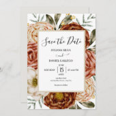 バジェットニュートラルボホテラコッタ日付を保存 招待状 (正面/裏面)