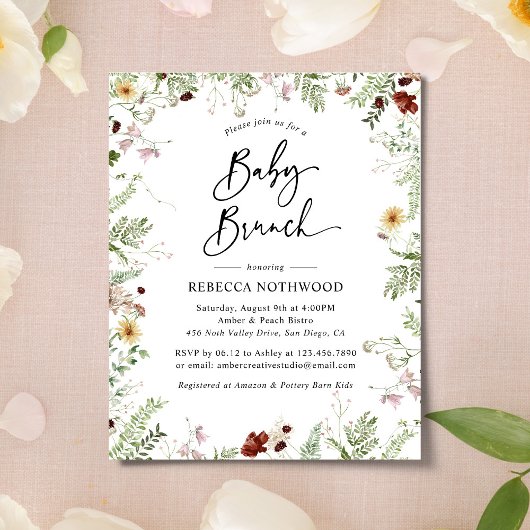 バジェットニュートラルワイルドフラワーズベビーブランチ招待状