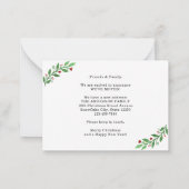 バジェットニューホームクリスマス2フォトホリディムービング ノートカード (裏面)