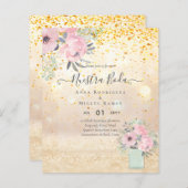 バジェットヌエストラボダピンク赤面フローラ招待状 (正面/裏面)