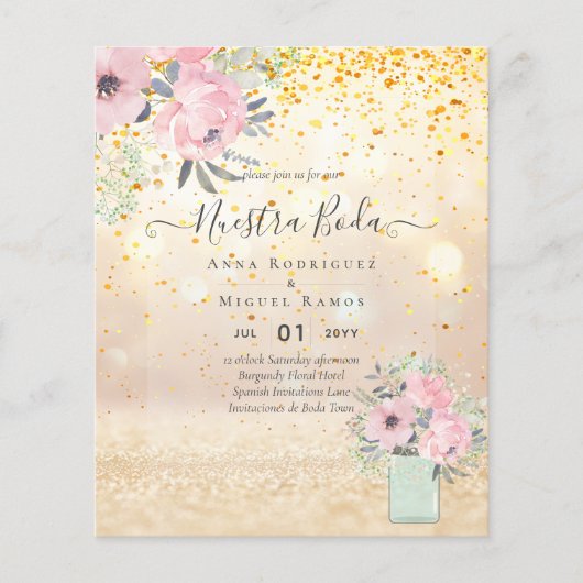 バジェットヌエストラボダピンク赤面フローラ招待状 (正面)