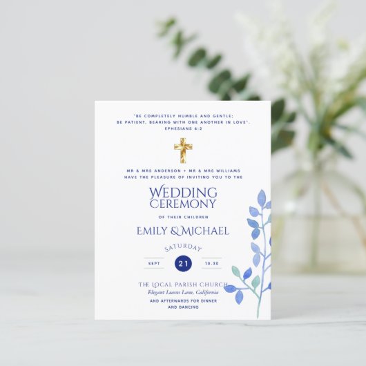 バジェットネイビーカトリックのキリスト教徒の結婚式の招待 (スタンド正面)