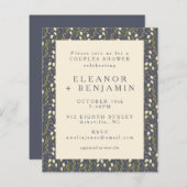 バジェットネイビーガーデンフローラカップルシャワー招待状 (正面/裏面)