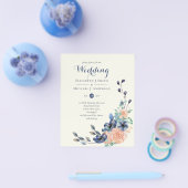 バジェットネイビーサンゴフローラ結婚式招待状 チラシ (シングル)