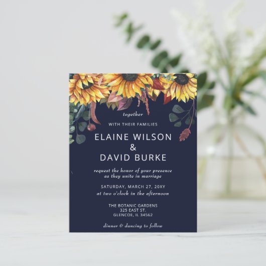 バジェットネイビーサンフラワーズ結婚式招待状 (スタンド正面)