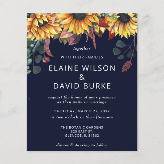 バジェットネイビーサンフラワーズ結婚式招待状 (正面)