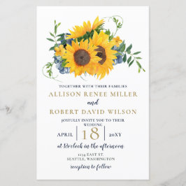 バジェットネイビーサンフラワー結婚式招待状