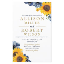 バジェットネイビーサンフラワー結婚式招待状