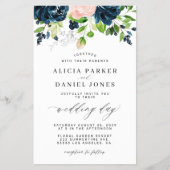 バジェットネイビーピンクエレガントフローラ結婚式招待状 チラシ (正面)