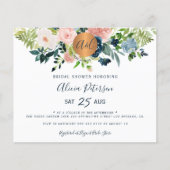 バジェットネイビーピンクフローラブライダルシャワー招待 (正面)