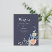 バジェットネイビーピーチフローラ結婚式招待状 (スタンド正面)