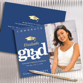 バジェットネイビーフォト卒業金ゴールドキャップ招待状