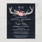 バジェットネイビーフローラアントラーブライダルシャワー招待 (正面)