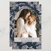 バジェットネイビーブランチArchフォトホリデーカード (正面/裏面)