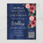 バジェットネイビーブルガンディウォーターカラー結婚式招待状 チラシ (正面)