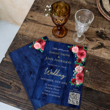 バジェットネイビーブルガンディウォーターカラー結婚式招待状