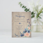 バジェットネイビーブルーとコーラル結婚ズウッドランド ポストカード (スタンド正面)