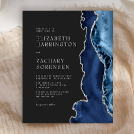 バジェットネイビーブルーアガテシルバー結婚式招待状