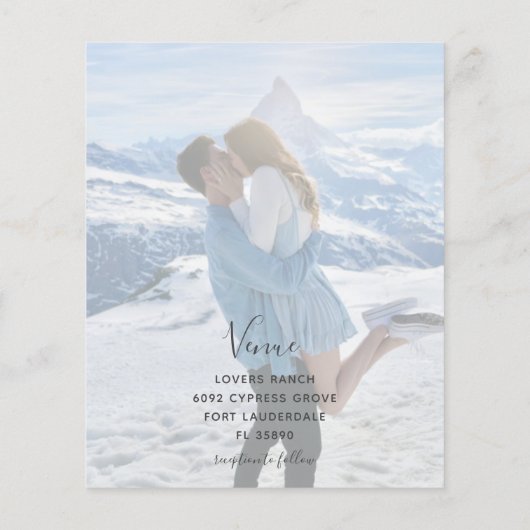 バジェットネイビーブルーウィンターフローラ結婚式招待状 (裏面)