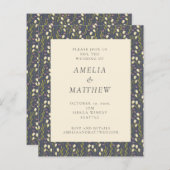 バジェットネイビーブルーガーデンパターンウェディング招待 (正面/裏面)