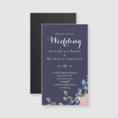 バジェットネイビーブルーコーラルフローラ結婚式の招待 (正面/裏面)