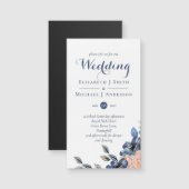 バジェットネイビーブルーコーラルフローラ結婚式の招待 (正面/裏面)