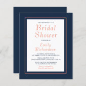 バジェットネイビーブルーコーラルブライダルシャワー招待 (正面/裏面)