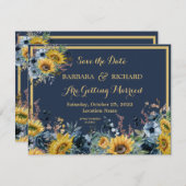 バジェットネイビーブルーサンフラワー救フローラ日 招待状 (正面/裏面)