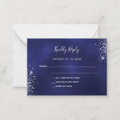 バジェットネイビーブルーシルバーグリッターダストウェディングRSVP ノートカード (正面)