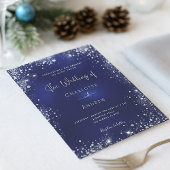 バジェットネイビーブルーシルバーグリッター結婚式招待状