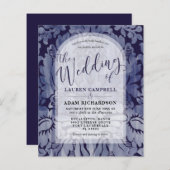 バジェットネイビーブルーダマスクアーチ結婚式招待状 (正面/裏面)