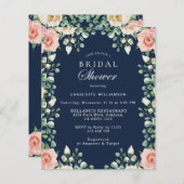 バジェットネイビーブルーピンクフローラブライダルシャワーフライヤー (正面/裏面)