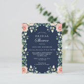 バジェットネイビーブルーピンクフローラブライダルシャワーフライヤー (スタンド正面)