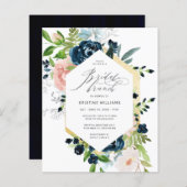 バジェットネイビーブルーピンクローズフローラブライダルブランチ (正面/裏面)