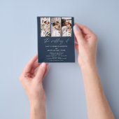 バジェットネイビーブルーフォトQRコード結婚式招待状 チラシ (手)