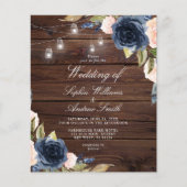 バジェットネイビーブルーフラワーズ素朴結婚式招待状 (正面)