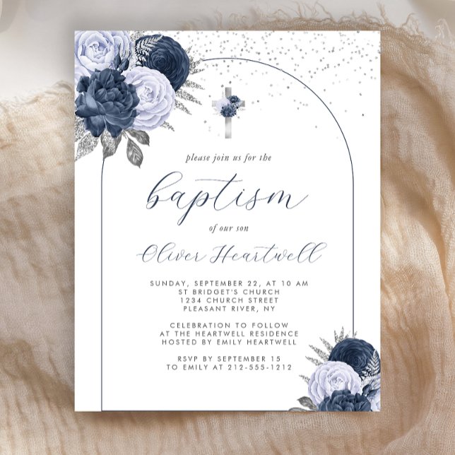 バジェットネイビーブルーフローラアーチクロスボーイズバプテスマ (クリエイターアップロード済み)