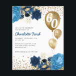 バジェットネイビーブルーフローラ金ゴールドバルーン誕生日<br><div class="desc">エレガントモダンスタイリッシュGlam Navy Blue Waterカラーフローラ金ゴールドグリッタースパークルバルーン任意の年齢大人誕生日招待状</div>