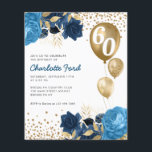バジェットネイビーブルーフローラ金ゴールドバルーン誕生日<br><div class="desc">エレガントモダンスタイリッシュGlam Navy Blue Waterカラーフローラ金ゴールドグリッタースパークルバルーン任意の年齢大人誕生日招待状</div>