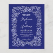 バジェットネイビーブルーホワイトフローラ結婚式招待状 (正面)