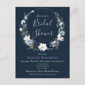 バジェットネイビーブルーボタニカルフローラブライダルシャワー インビテーションポストカード (正面)