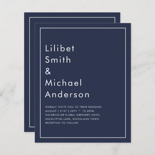 バジェットネイビーブルーモノクロ結婚ーズ (正面/裏面)